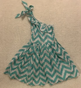 Toddler Girls Chevron Dress Sz 3T Aqua White Ruffled One Shoulder Summer NEW - Picture 1 of 12