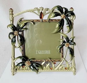 Z GALLERIE 4x4" Metal JEWELED Rhinestone ENAMEL Tropical PALM TREE PHOTO FRAME - Picture 1 of 6