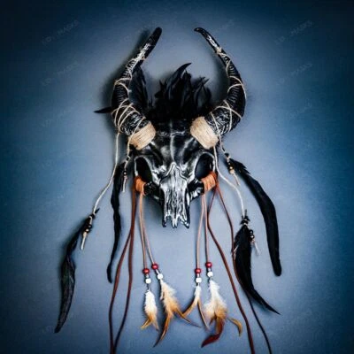 Indian Antelope Skull Masks Halloween Costume Dress Up Party Masks Silver Black - Image 1 of 4