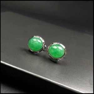 【KOOJADE】Icy Emerald Green Jadeite Jade Cufflinks《Grade A》 - Picture 1 of 3