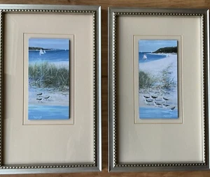 2 Framed Matted 10 x 16 Beach with Sandpipers Prints * JACQUELINE PENNEY - Picture 1 of 7