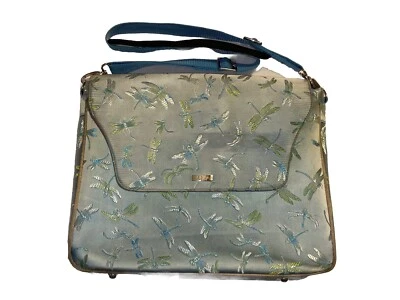 Abbi New York Libélula Brocado Bolsa de Computadora Estuche de Transporte Rosa Caliente Interior Azul Foto 1 de 4