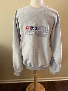 Vintage 80s NASCAR Crewneck Sweatshirt Charlotte Motor Speedway Gray Size Large - Picture 1 of 9