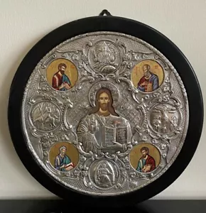Stunning Byzantine Silver 950 Round Hagiographical Religious Icon - Picture 1 of 12