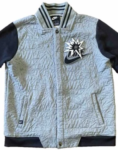 NIKE Varsity Jacket Knit Embroidered Body Gray w Black Sleeves Snap Up Youth XL - Picture 1 of 14