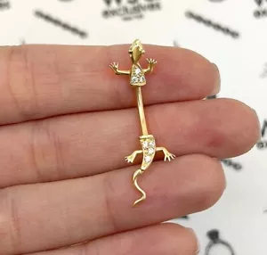 14K Echt Gold Weiß CZ Eidechse Bauchnabel Nabel Ring 14G - Bild 1 von 18