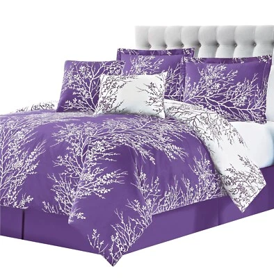 优雅 6 件双面叶子被子套装 5 件套紫色双色 — 第 1/2 张图片