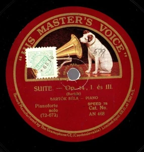 Bartok, Bela, Klavier. Bartok. Suite für Klavier, op. 14. 78 U/min HMV AN-468. E++ - Bild 1 von 2