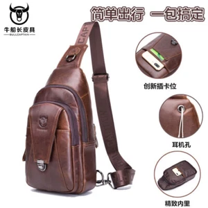 Genuine Leather Sling Backpack Mens Chest Bag Shoulder Bag Crossbody Travel New - Picture 1 of 27