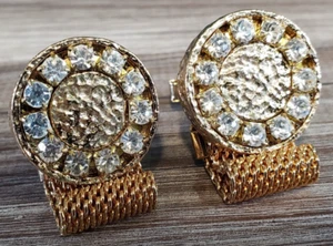 Vintage CLEAR GLASS RHINESTONES GOLD TONE WRAP AROUND BULLET Cufflinks - Picture 1 of 7