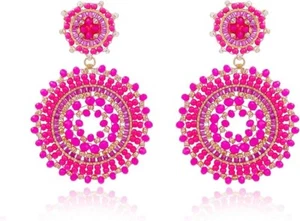 Elegance HOT PINK Beaded Oversized Circle Earrings - Bild 1 von 5