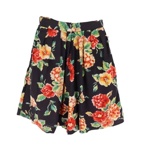 Nouveau Pleated Shorts Womens PM Black Colorful Floral Stretch Waist Pockets NWT - Picture 1 of 6