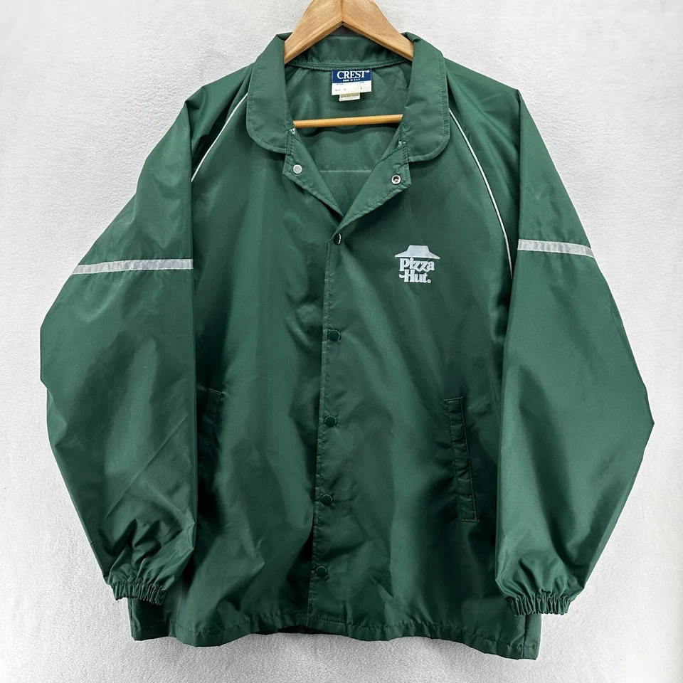 复古 Crest 风衣尼龙夹克绿色男式 L 码 90 年代比萨小屋 — 第 1/4 张图片