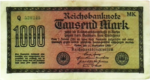 1922 Germany Weimar Republic 1000 Mark Banknote  