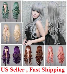 Lady 32in Long Curly Wigs Fashion Cosplay Costume Hair Anime Full Wavy Halloween
