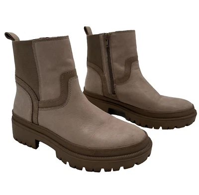 Lucky Brand Eabile Booties Womens 7.5 Taupe Leather Chunky Lug Sole Ankle Zip - Image 1 of 4