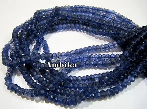 Cuentas de piedras preciosas facetadas Iolite natural 4-5 mm, longitud de hebra 13 pulgadas - Imagen 1 de 4