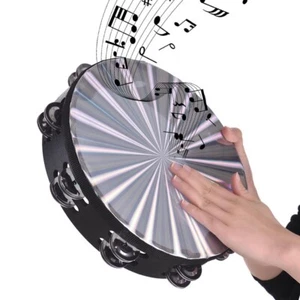 10 Inch Wooden Radiant Tambourine Handbell Double Row Jingles Drum Head N2P2 - Picture 1 of 9