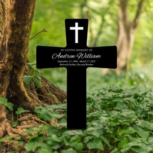 Personalized Memorial Acrylic Plaque Stake, Grave Marker Cross, Memorial Gift - Picture 1 of 4