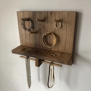 Jewelry Organizer Rack Handmade oak Wall Mounted Holder hooks Earrings rings - Picture 1 of 6