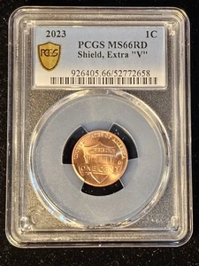 2023 VDB Extra V Lincoln Shield Cent PCGS MS66 RD 1c Penny Variety BU Gem - Picture 1 of 4
