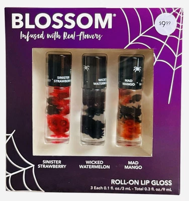 Juego de brillo de labios enrollable Blossom fresa, sandía, mango infundido con flores Foto 1 de 3