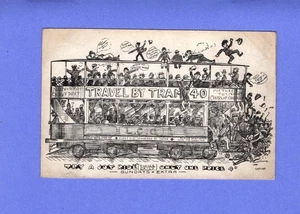 Travel By Tram Comic Postcard @ 1910 - Picture 1 of 2