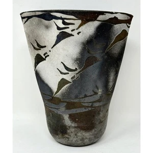 Scott Lindberg Raku Studio Pottery Vase Vintage 1985 CA Artist LMNO Arts - Picture 1 of 6