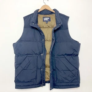 Lands End Gorpcore Coastal Hiking Navy Blue Down Puffer Vest Snaps Mens Size XL - Picture 1 of 7