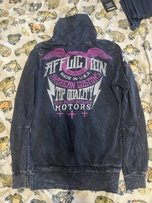 Bling Affliction Zip Up Black and Pink Size X Large Y2K - Image 1 of 4