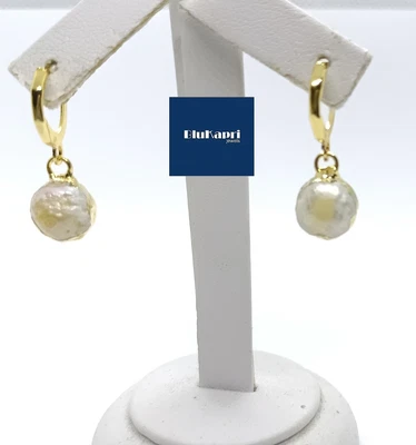 Orecchini donna cerchietto laminato oro perla di madreperla naturale pendente - Imagen 1 de 4