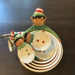 NWOT Christmas Elf/Elves Gnomes Ceramic Measuring Cups and Measuring Spoons Set - Picture 1 of 5