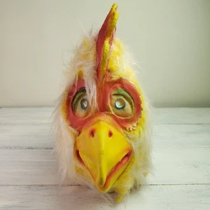 VINTAGE BEN COOPER LATEX RUBBER WEIRD CHICKEN MAN MASK YELLOW FUR FEATHERS - Picture 1 of 11