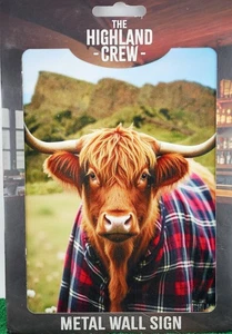 Highland Crew 8" x 6" Metal Wall Sign ~ Highland Coo (Cow) At Arthurs Seat - Picture 1 of 2