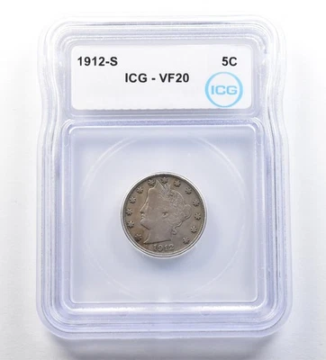 1912-S Liberty V Nickel VF20 ICG *7118 - Image 1 of 3