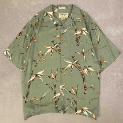 Camisa hawaiana vintage con estampado de bambú XL hecha en Corea para hombre con estampado verde salvia Foto 1 de 4