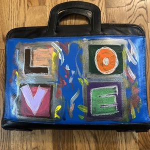 Vintage El Portal Leather Portfolio Briefcase Handbag Upcycled Hand Painted Love - Picture 1 of 12
