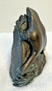 Bronze Frog on Rock Bookend Doorstop 3 pounds No Damage Beautiful! - Picture 1 of 5