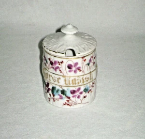 Antique Victorian Era Porcelain Horseradish Jar Purple Violet Flowers - Picture 1 of 5
