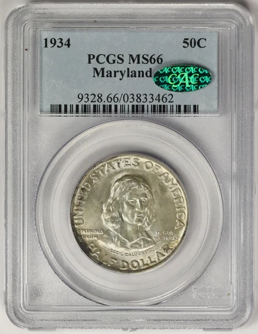 1934 Maryland Silver Commemorative Half Dollar 50C MS 66 PCGS CAC Approved Cover