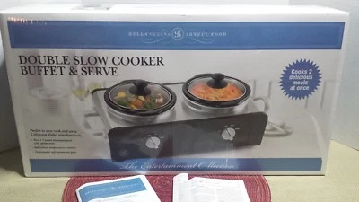 全新 Bella Cucina 双慢炖锅 自助餐服务器 全新带盒  — 第 1/4 张图片