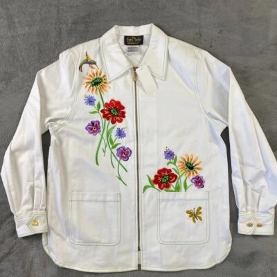 Bob Mackie Jacket Womens M Wearable Art Denim Embroidered Floral White Vintage - Image 1 of 4