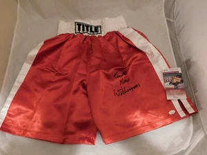 Schreckliche Tim Witherspoon signierte/autogrammierte rote Titel Boxhosen JSA - Bild 1 von 2