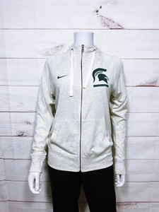 Nike Womens NCAA Michigan State Spartans Hoodie Size S Oatmeal Full Zip Pockets - Picture 1 of 7
