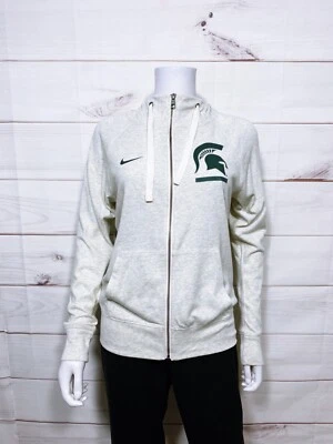 Nike Womens NCAA Michigan State Spartans Hoodie Size S Oatmeal Full Zip Pockets - Image 1 of 4