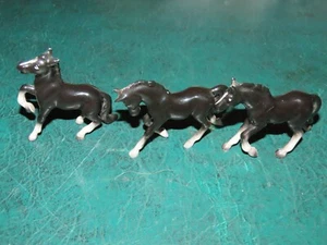 3 BLACK & WHITE HORSES 1950s BONE CHINA JAPAN HAND PAINTED 2" - Picture 1 of 3