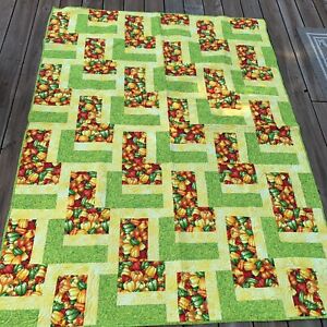 Handmade Quilt Green Peppers Tomatoes 60" x 78" Bright Colors Unique