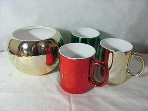 Set of 3 Metallic Mugs and Teleflora Vase or Centerpiece - Picture 1 of 7