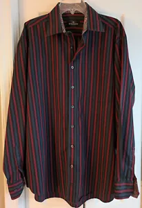 Bugatchi Uomo Men's Navy Red Black Striped Paisley Collar and Cuffs Shirt XXL - Picture 1 of 16