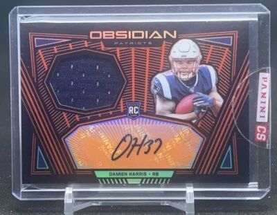 2019 Damien Harris Obsidian Orange Rookie Patch Auto /75 SEALED #rjadha Patriots - Image 1 of 2
